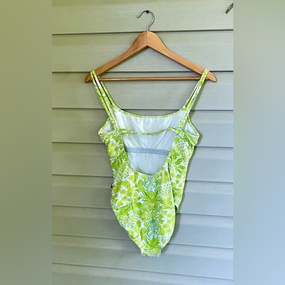 TOMMY HILFIGER swimsuit one piece bright green sz 10 EUC tropical floral bathing - Picture 16 of 16